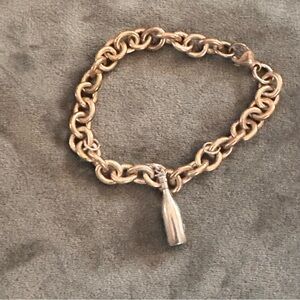 Elegant Sterling Silver Chain Bracelet with wine charm